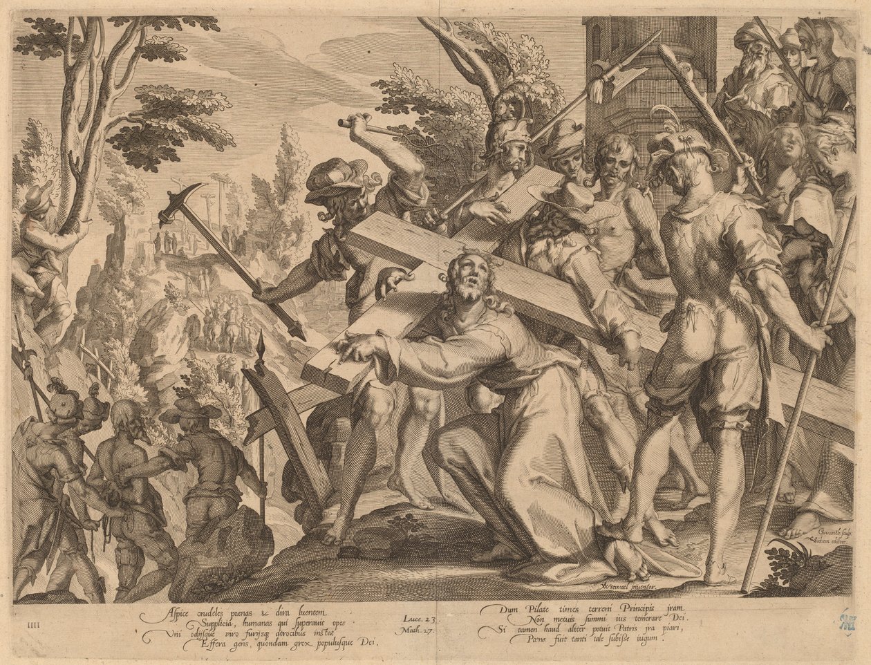 Christus Draagt het Kruis door Willem Swanenburgh, after Joachim Anthonisz Wtewael