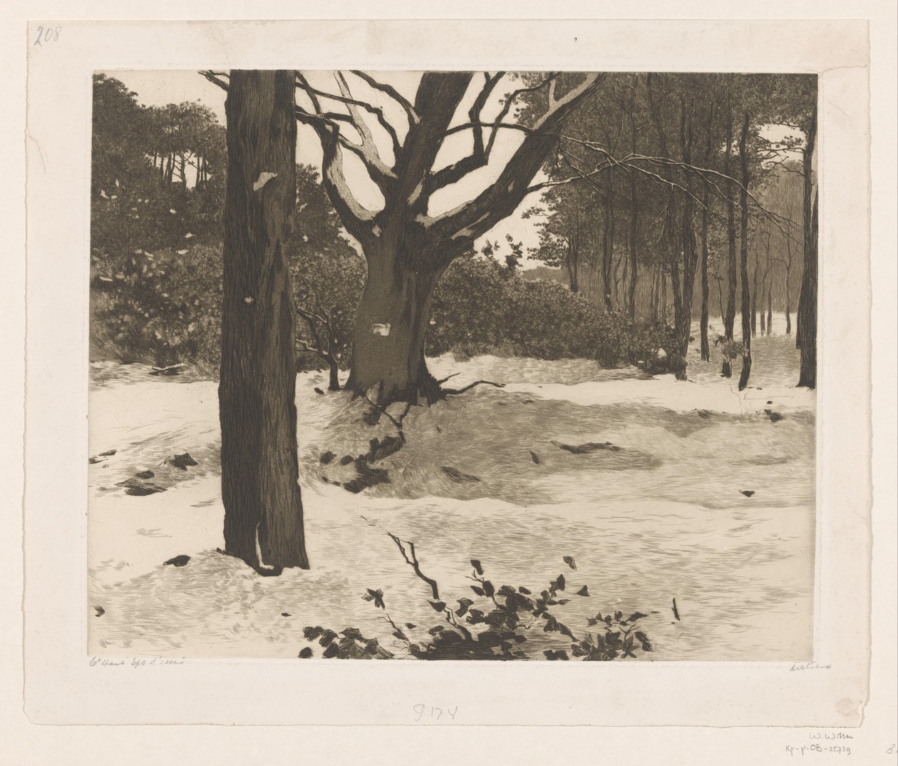 Besneeuwd boslandschap in Ede door Willem Witsen (signed by artist)