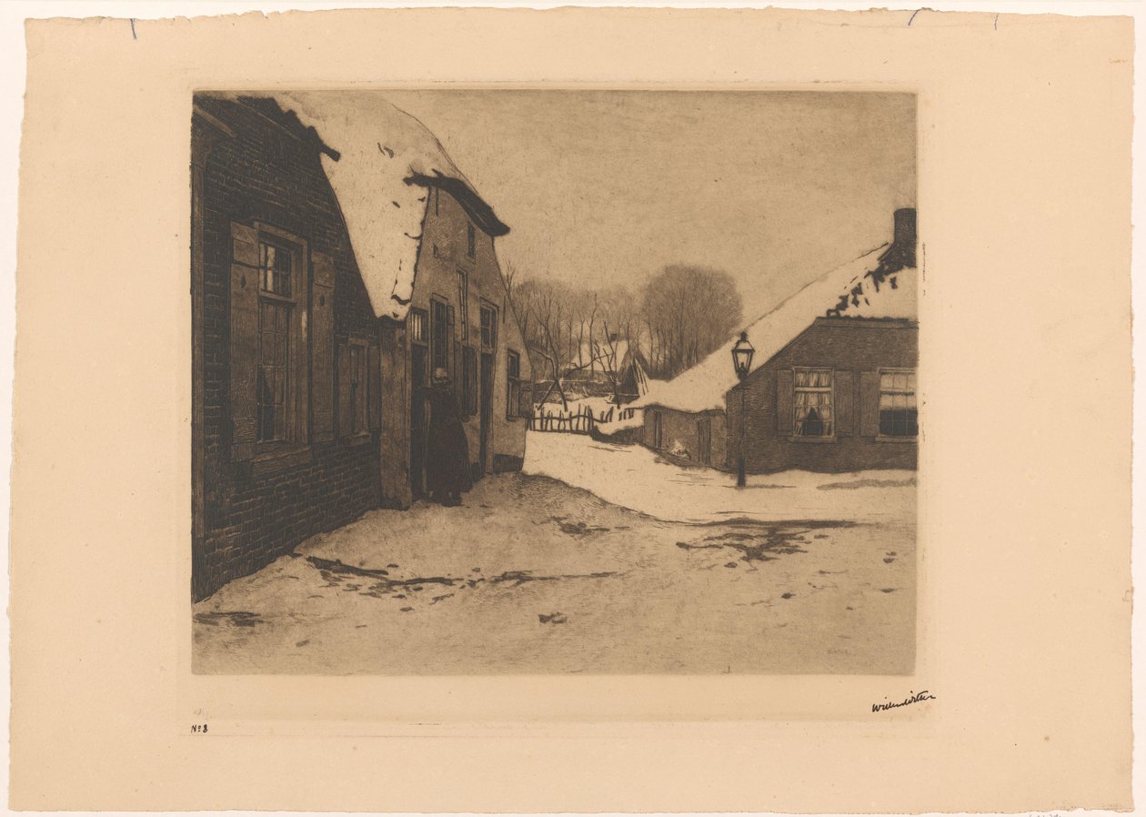 Besneeuwde huizen in Ede door Willem Witsen (signed by artist)