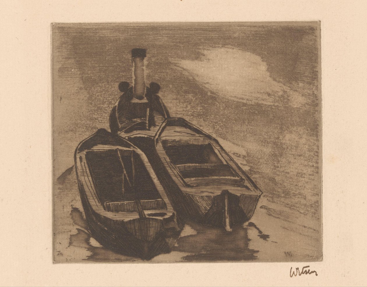 Sleepboot met twee schuiten door Willem Witsen (signed by artist)