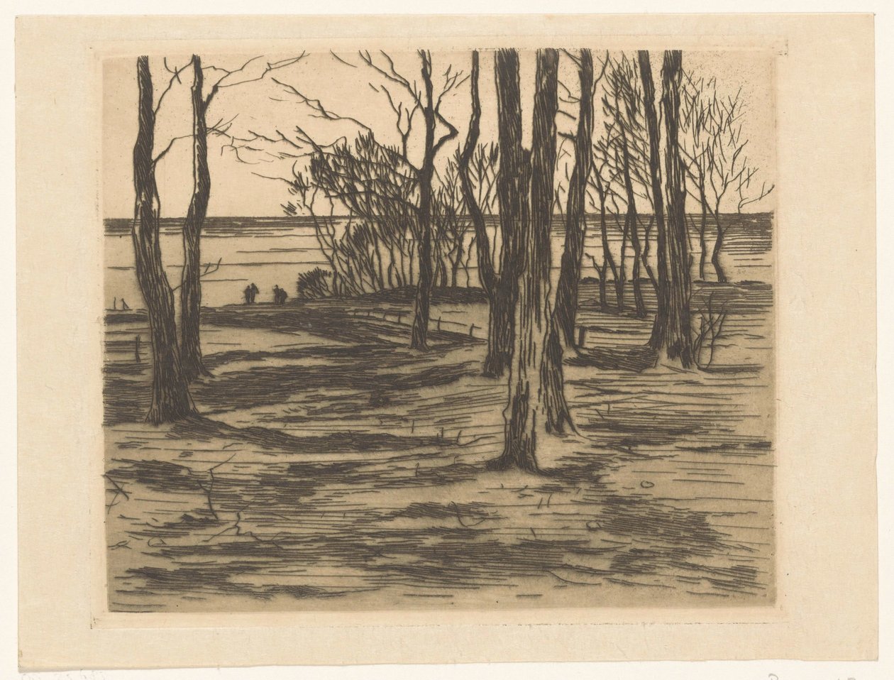 Bomen aan de waterkant in Valkeveen door Willem Arnoldus Witsen