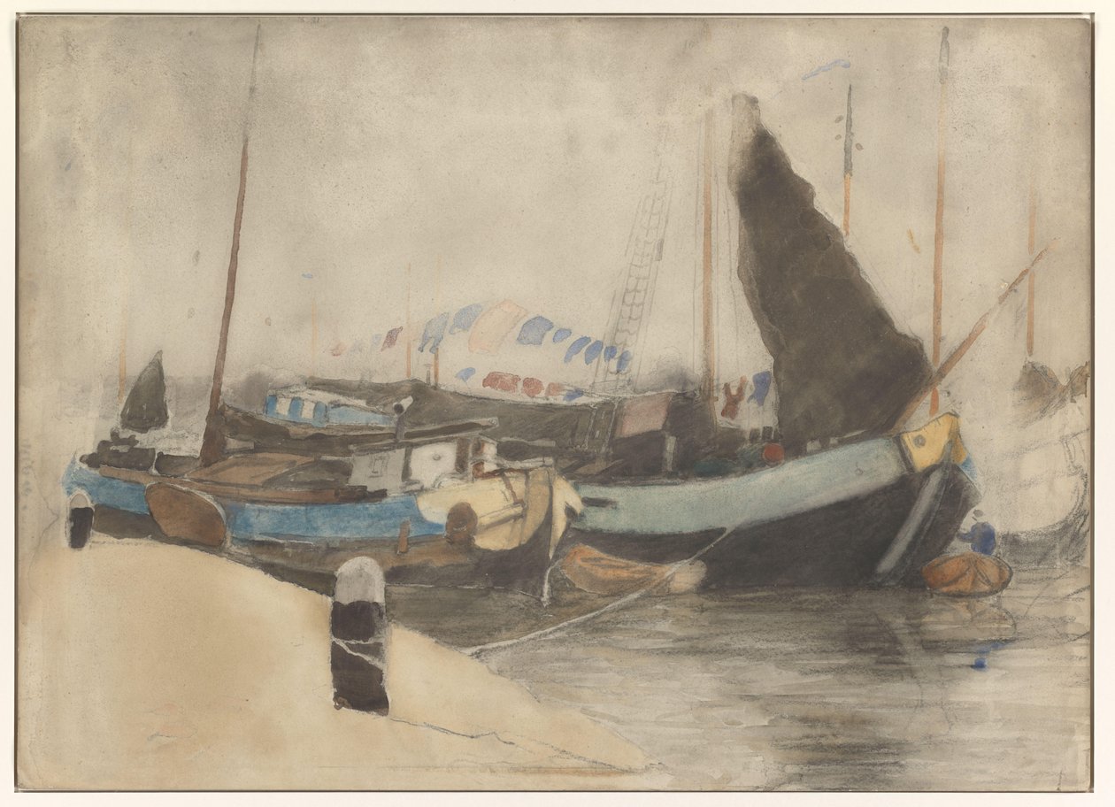 Gemeerde schuiten door Willem Arnoldus Witsen
