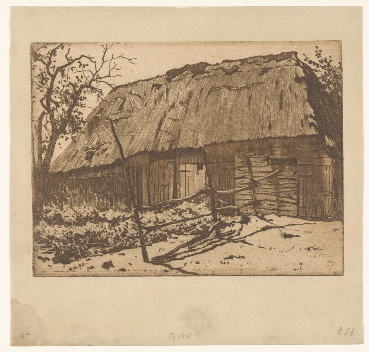 Schuur met hek in Brabant door Willem Arnoldus Witsen