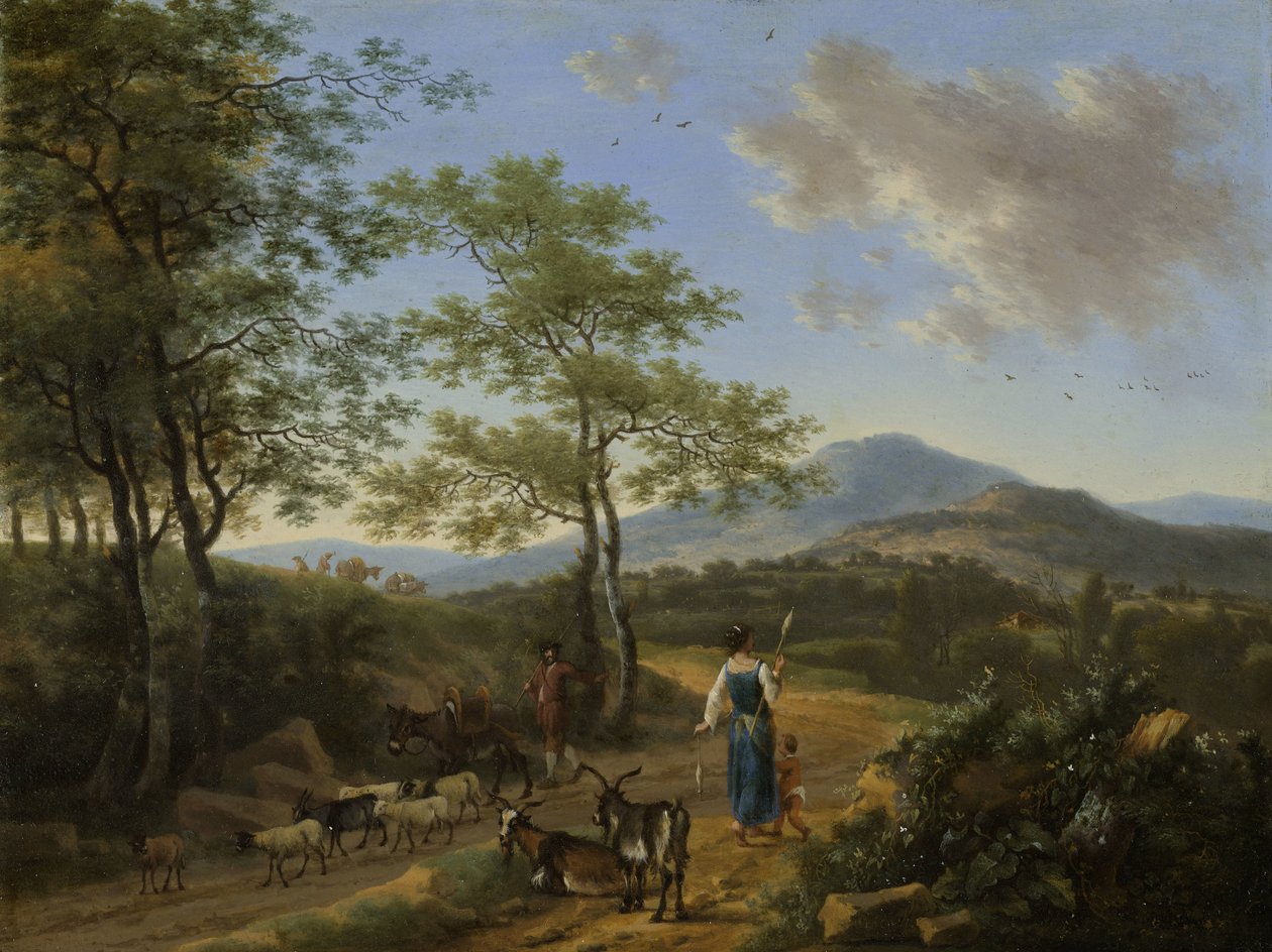 Italiaans landschap met herders door Willem de Heusch