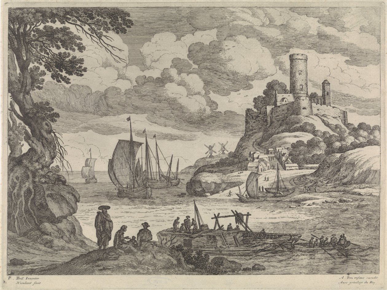 Havengezicht met schepen door Willem van Nieulandt (II)