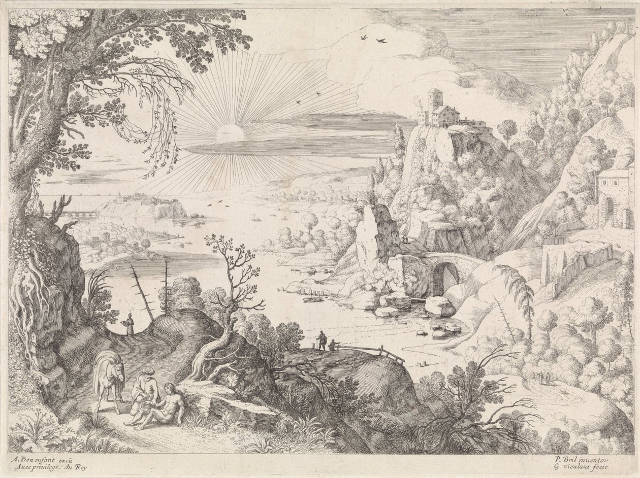 Landschap met de barmhartige Samaritaan door Willem van Nieulandt (II)