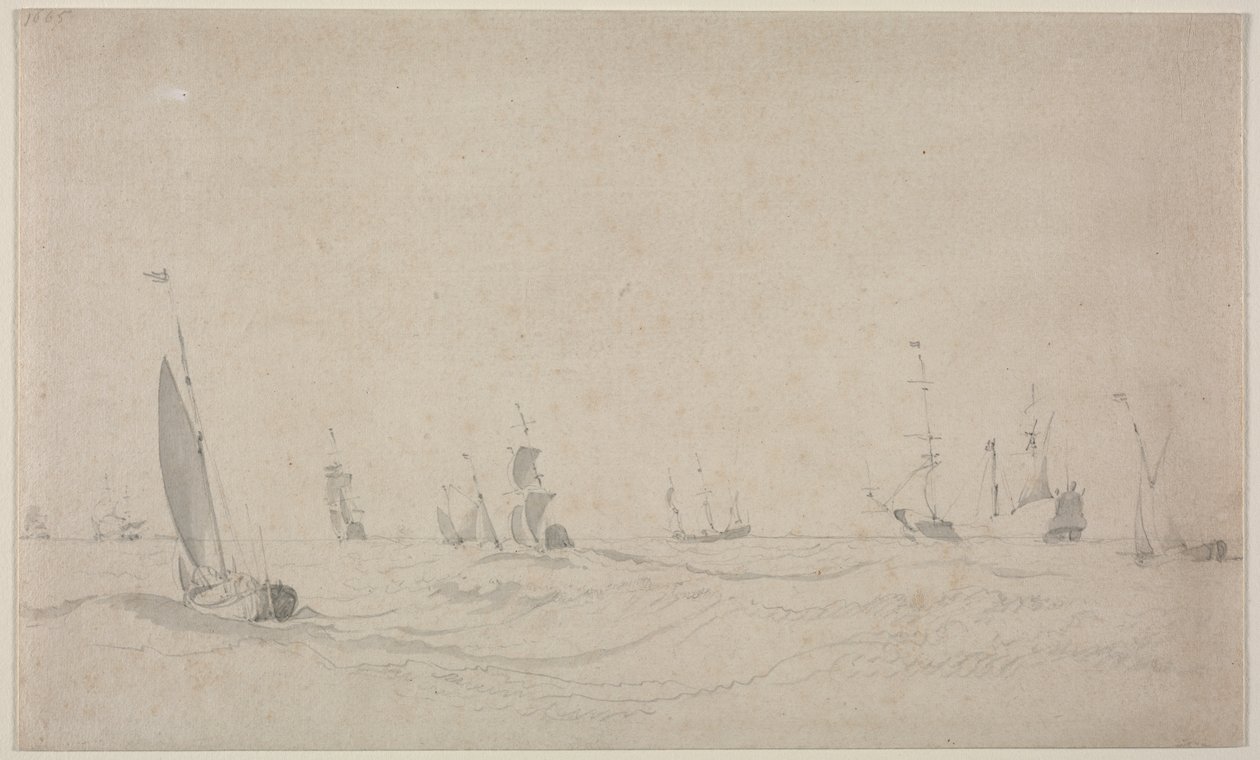 Schepen op een ruwe zee door Willem van de Velde
