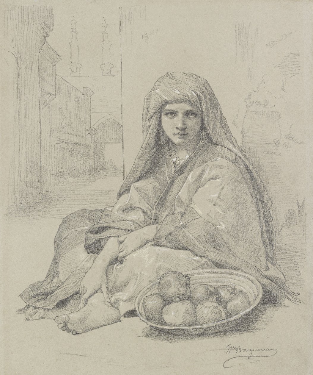Algerijns meisje verkoopt granaatappels, 19e eeuw door William Adolphe Bouguereau