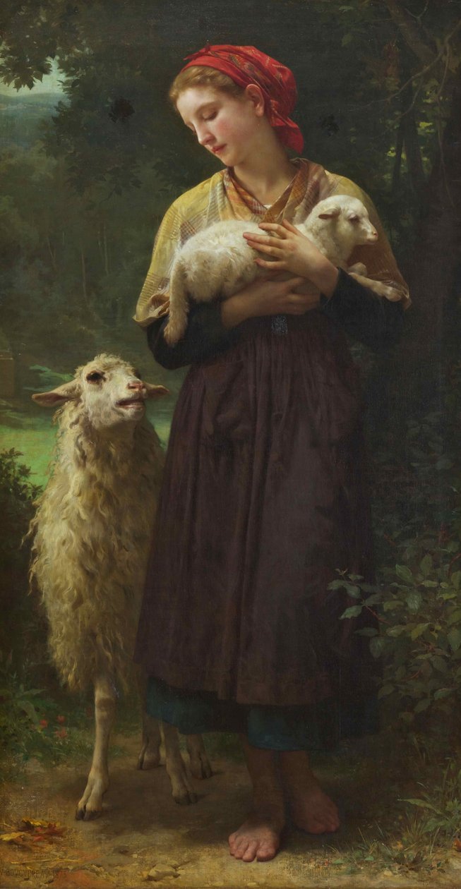 Het Pasgeboren Lam (De Herderin) door William Adolphe Bouguereau