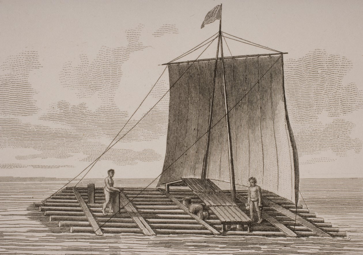 Een Zuid-Amerikaanse balsahouten vlot, gegraveerd door Thomas Milton, 1820 door William Anderson