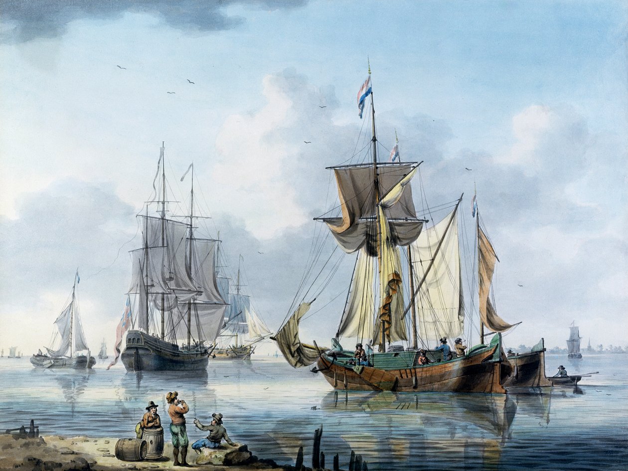 Schepen in een Estuarium, mogelijk de benedenloop van de Theems door William Anderson