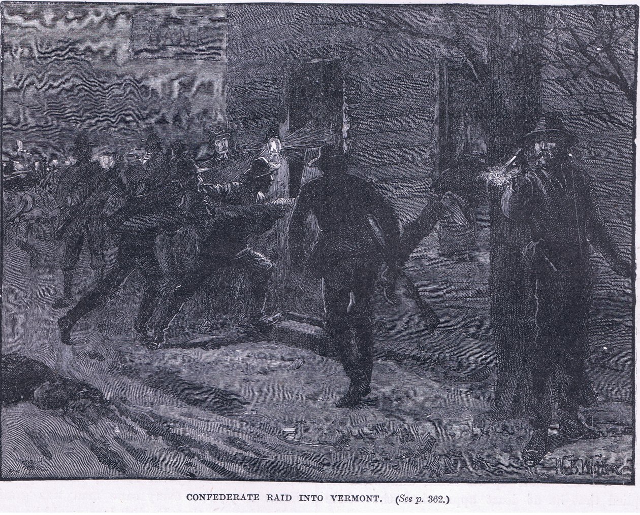 Confederale Inval in Vermont 1865 AD door William Barnes Wollen