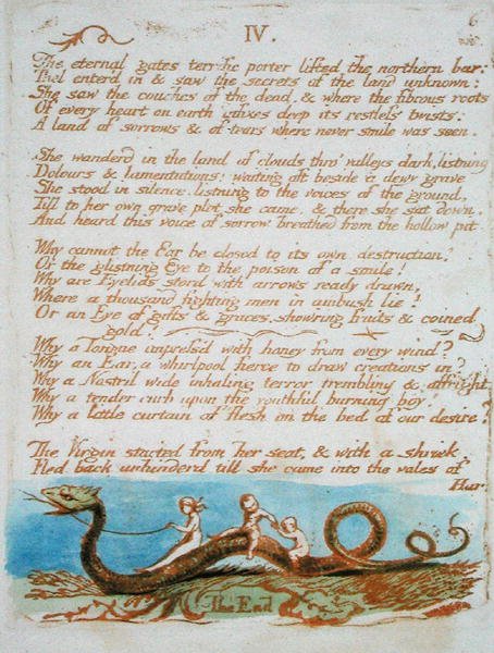 IV. The Eternal gates..., plaat 8 uit The Book of Thel, 1789 door William Blake