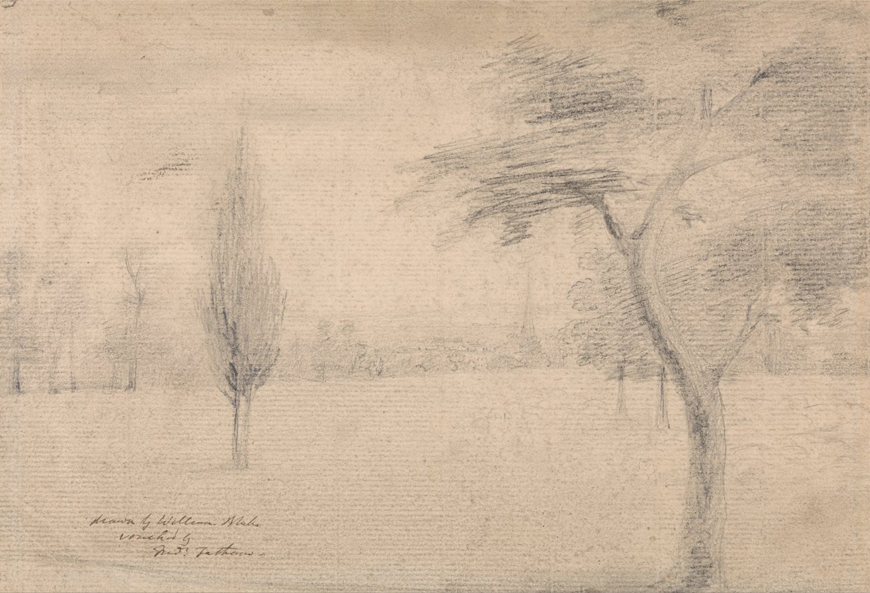 Landschap met torenspits door William Blake