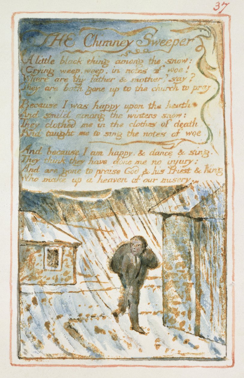 De schoorsteenveger: plaat 37 uit Songs of Innocence and of Experience (kopie AA) c.1815-26 (ets, inkt en wc) door William Blake