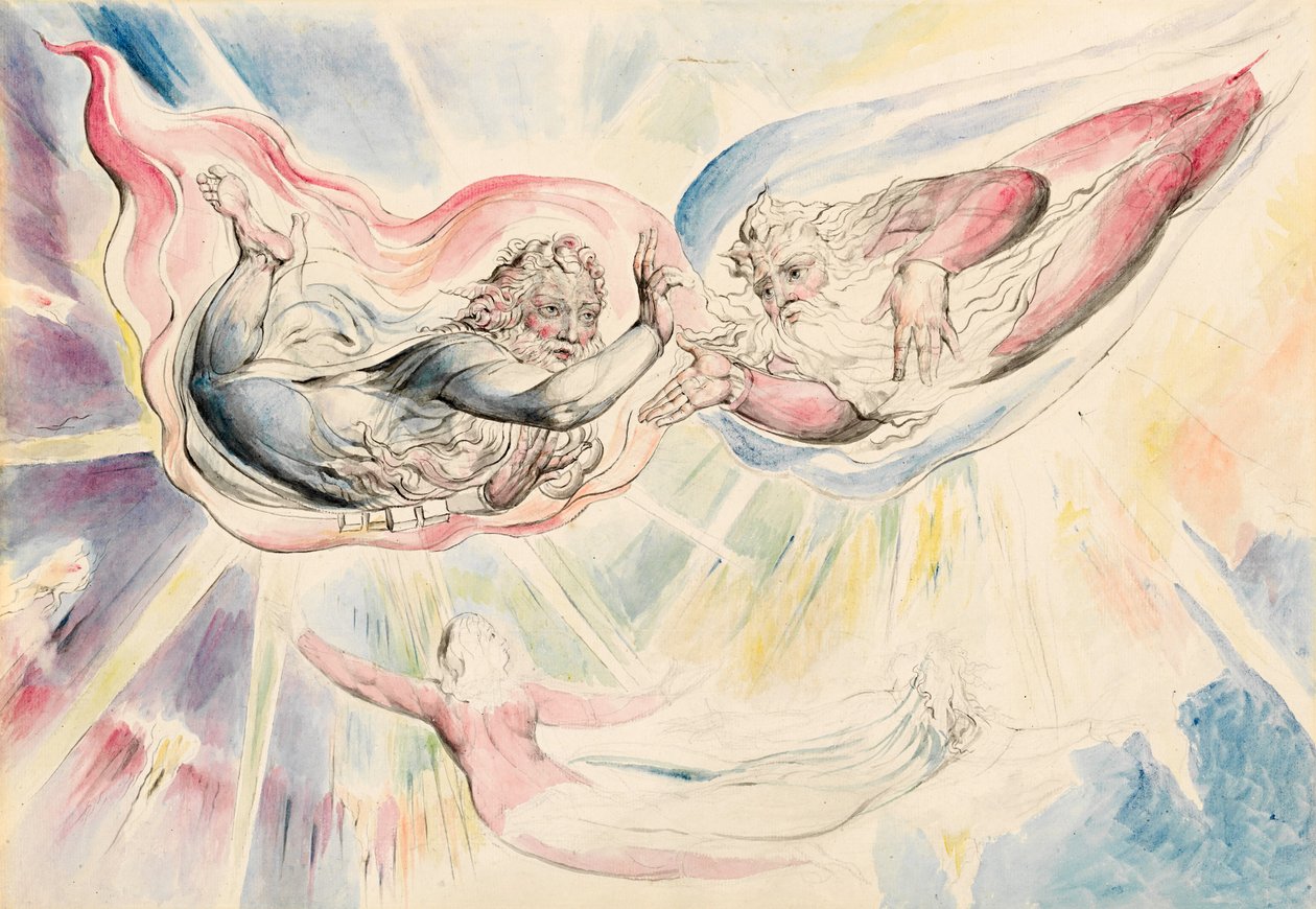 Sint Petrus en Sint Jacobus met Dante en Beatrice door William Blake