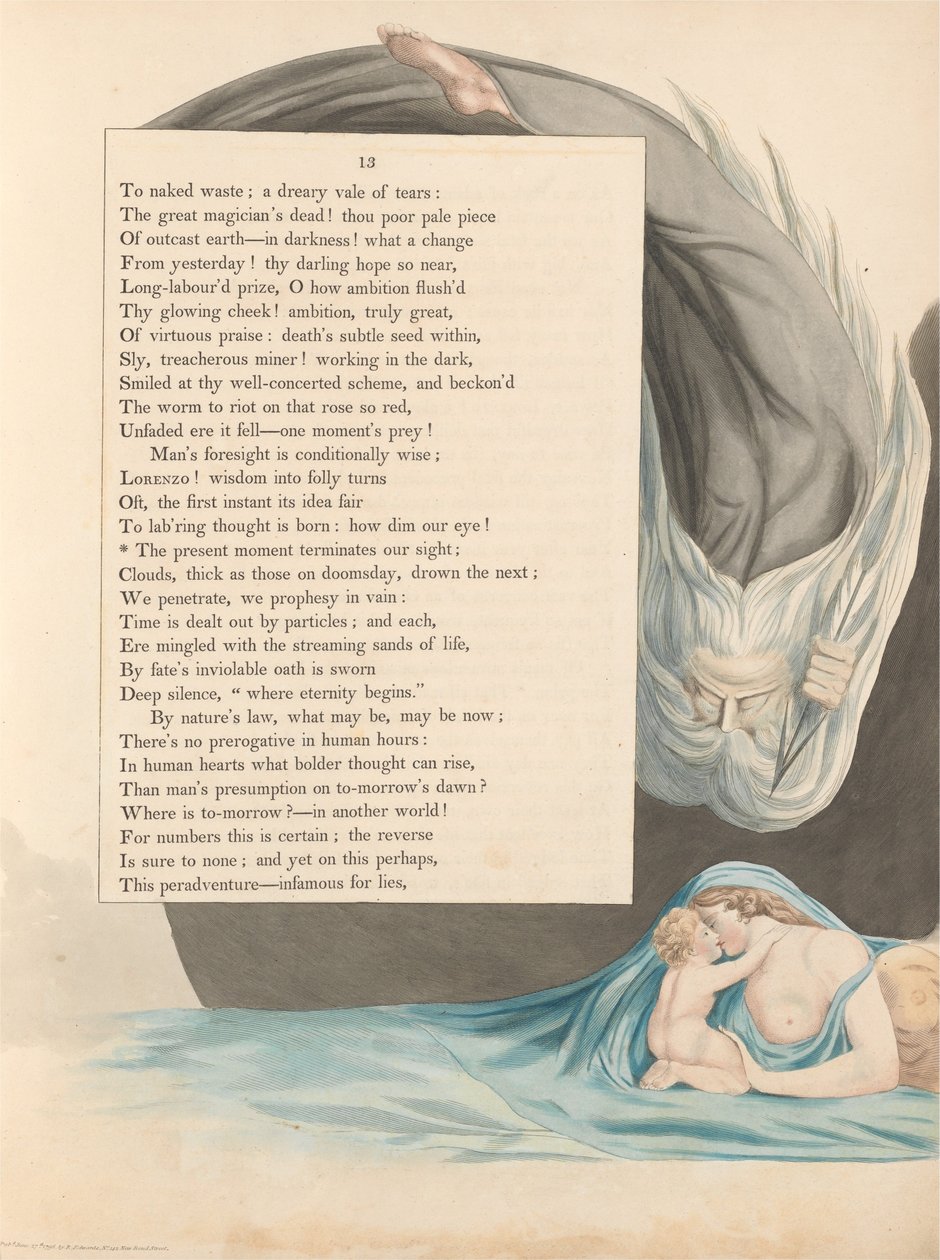 Youngs Nachtgedachten, Pagina 13, Het Huidige Moment Beëindigt ons Zicht door William Blake