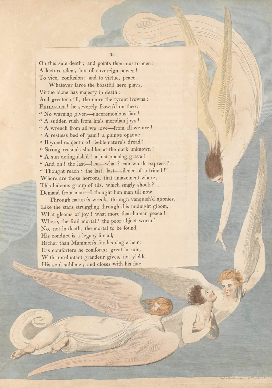 Youngs Nachtgedachten, Pagina 41, Eén Stralend Merk; het Sterfbed van de Rechtvaardige door William Blake