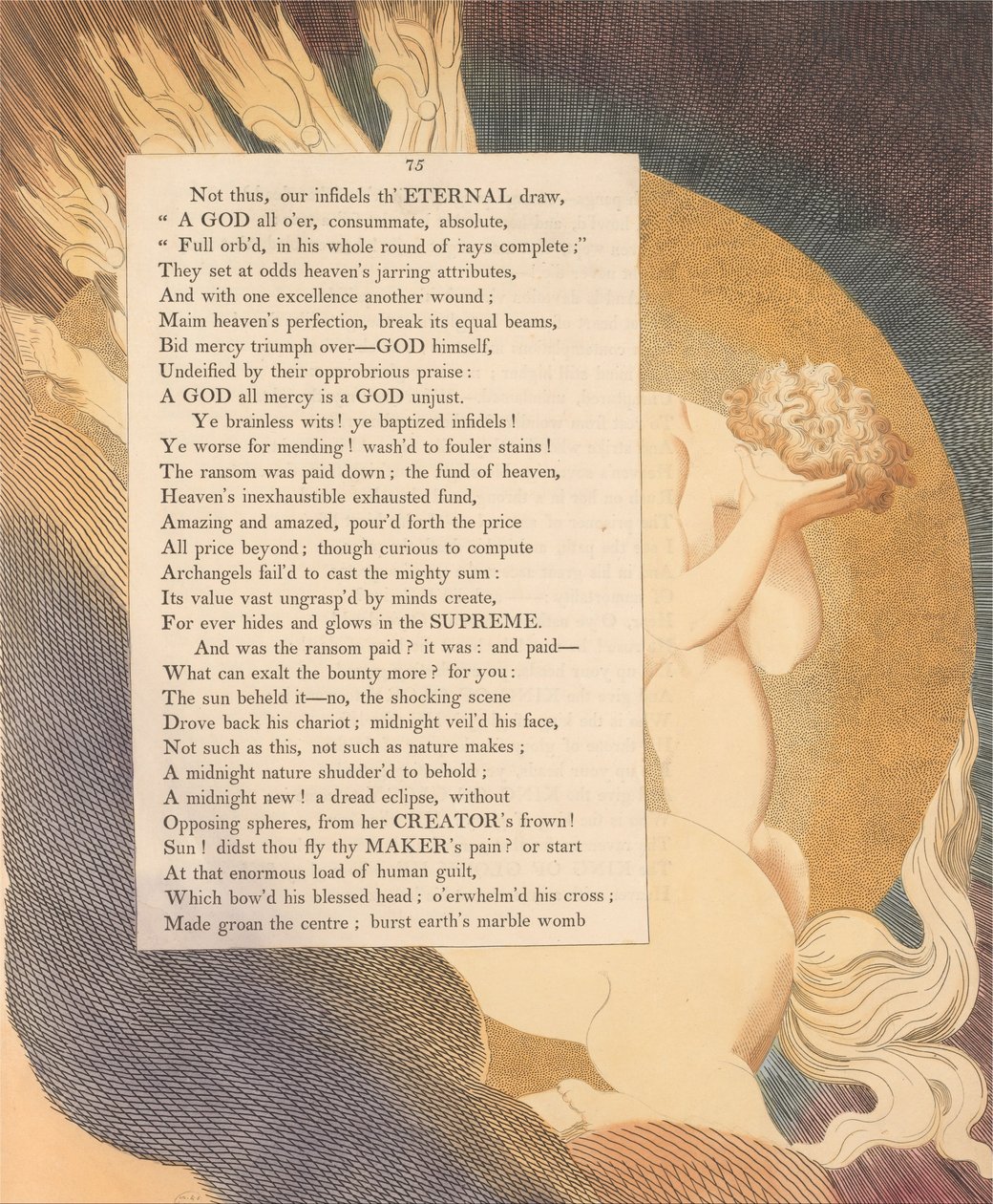 Youngs Nachtgedachten, Pagina 75, De Zon Zag Het -- Nee, de Schokkende Scène door William Blake