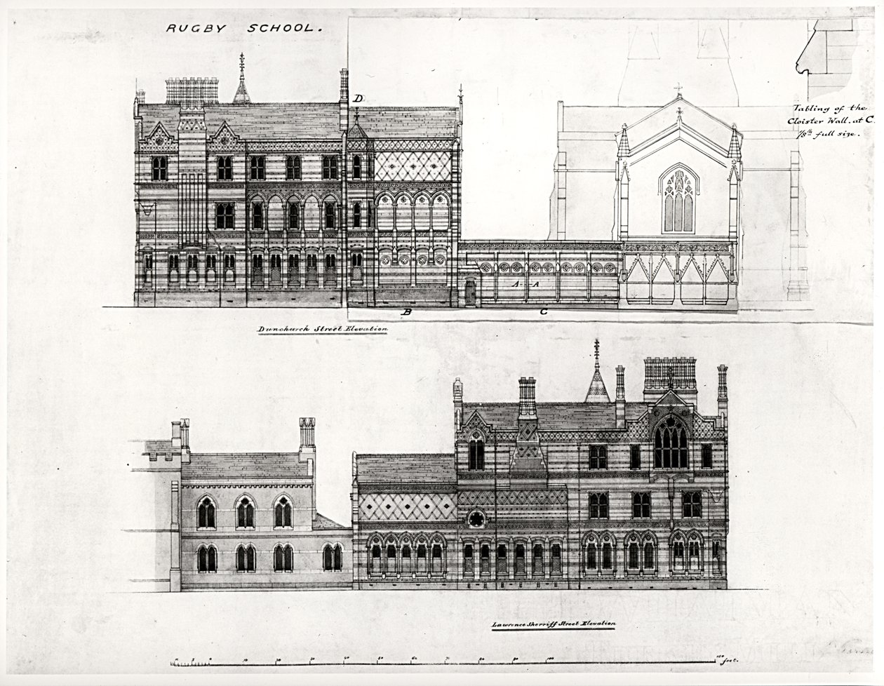 West- en noordgevels, nieuwe school, Rugby School, 1867 door William Butterfield