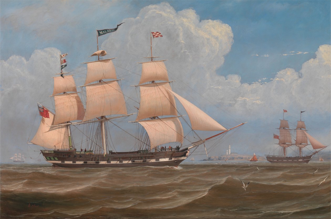 Het Engelse koopvaardijschip Malabar door William Clark