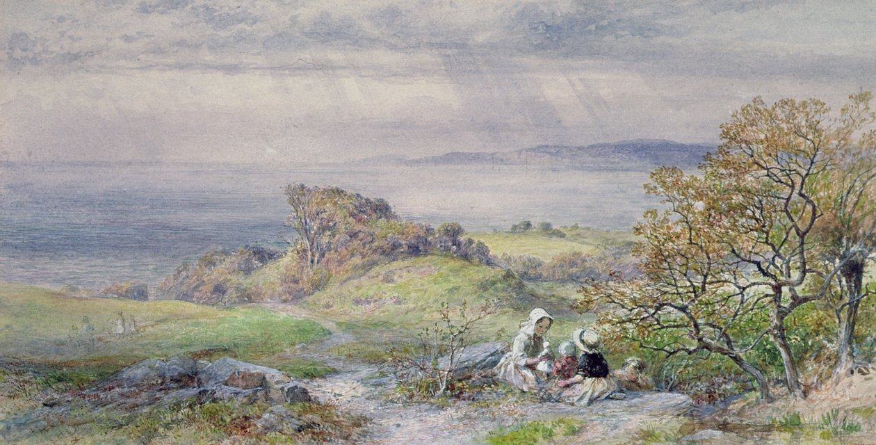 Kustscène met kinderen op de voorgrond, 19e eeuw door William Collins