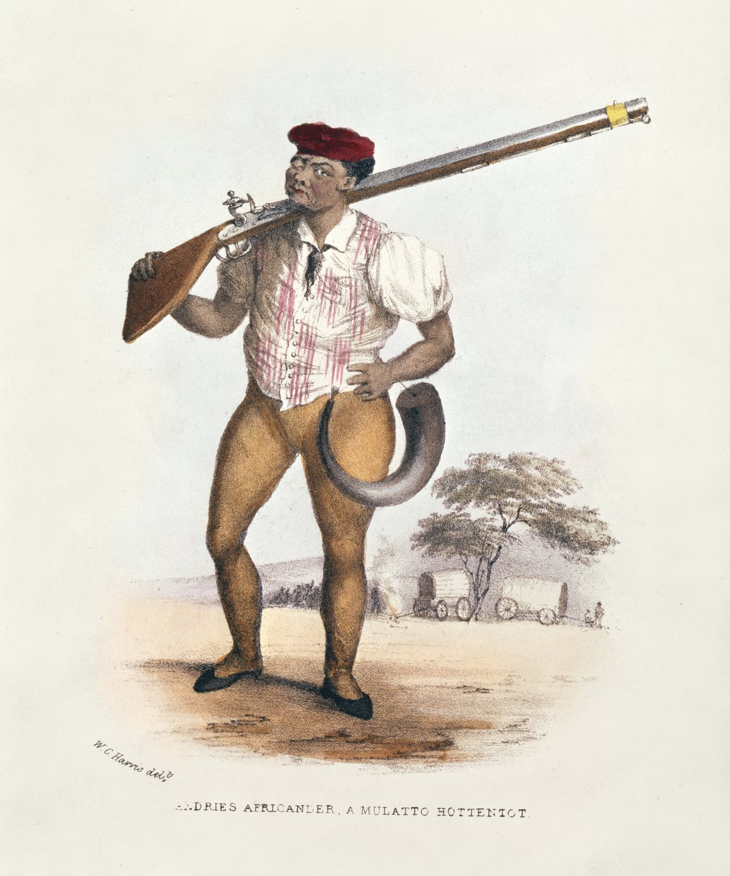 Andries Africander, een Mulat Hottentot, illustratie uit Wild Sports of South Africa, door W.C. Harris, 1841 door William Cornwallis Harris