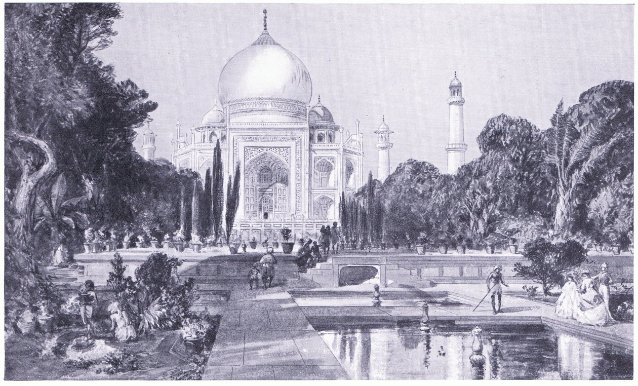 De Taj Mahal in Agra, zoals het verscheen in 1864 door William Crimea Simpson