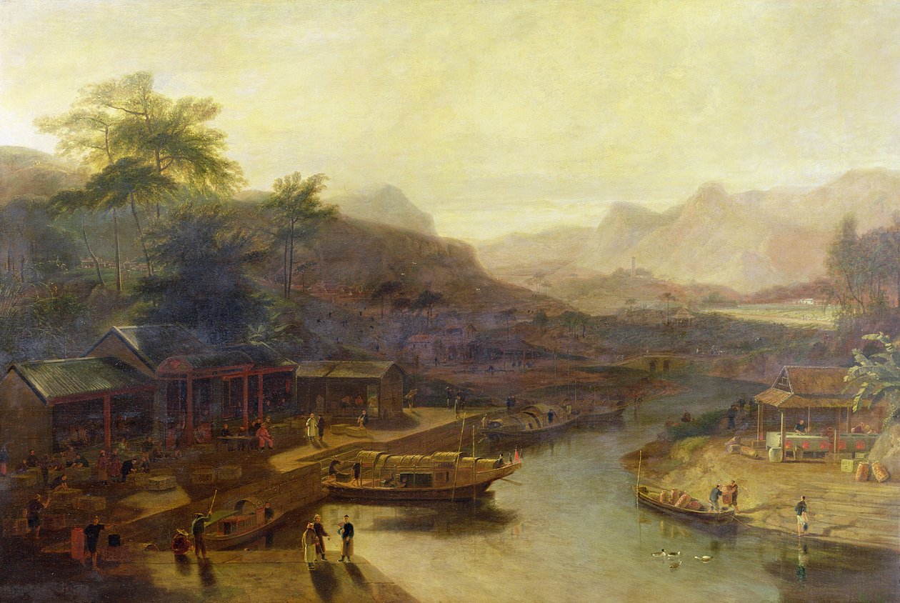 Een uitzicht in China: Het kweken van de theeplant, c.1810 door William Daniell