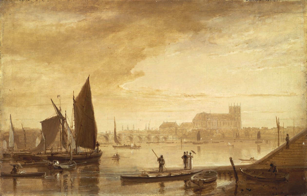 Westminster Bridge en Abbey door William Daniell