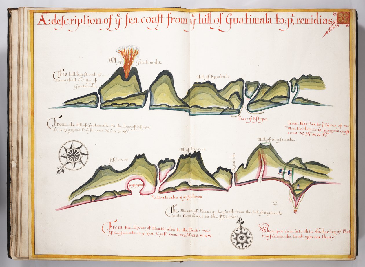 Beschrijving van de kust van de heuvel van Guatemala tot... Illustratie uit Waggoner of the Sea door William Hack