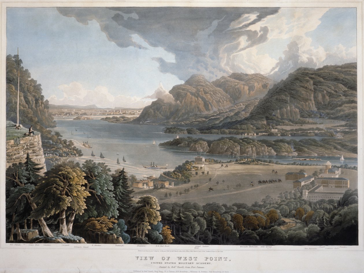 Uitzicht op West Point, United States Military Academy door William Havell