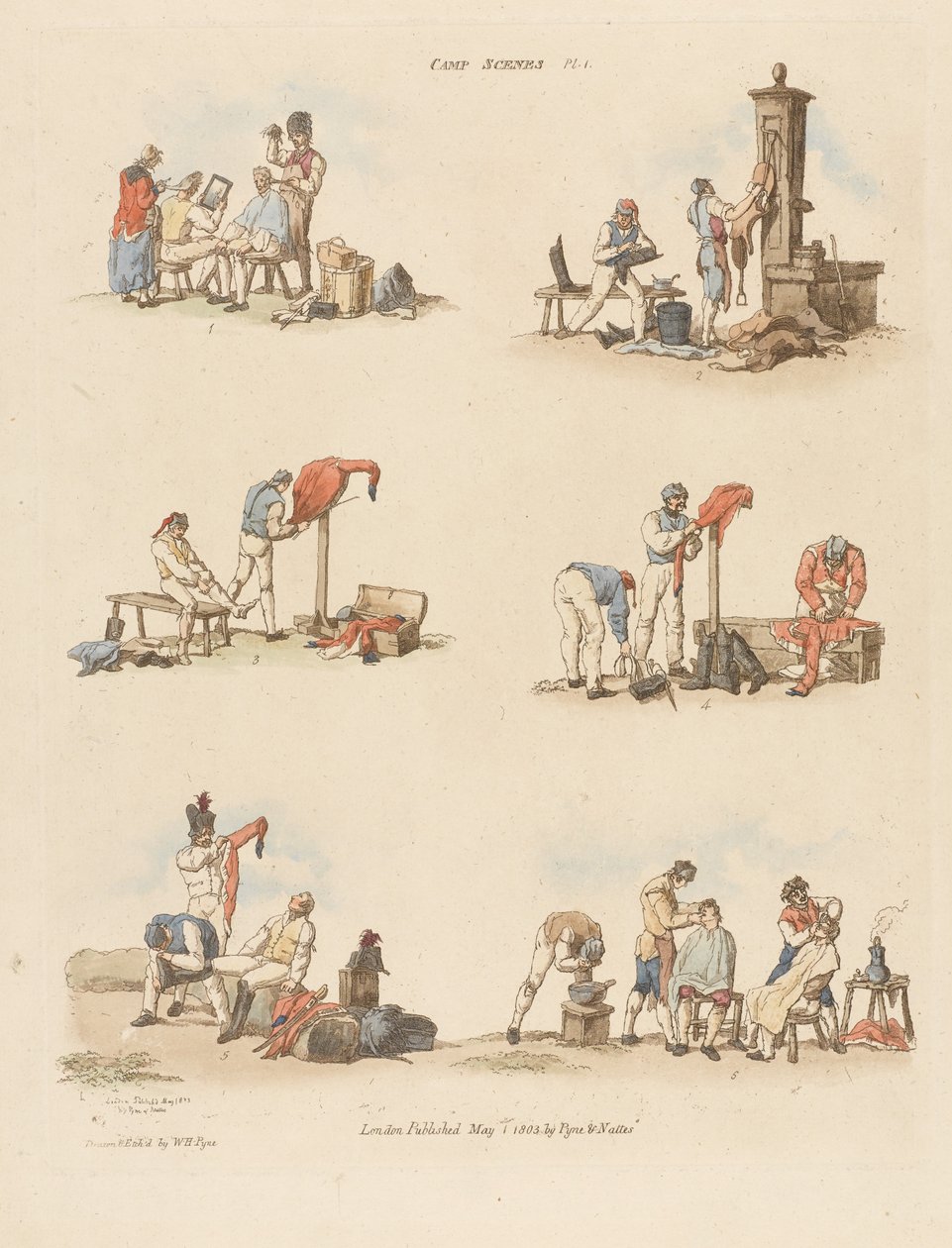 Kampscènes, 1803 door William Henry after Pyne
