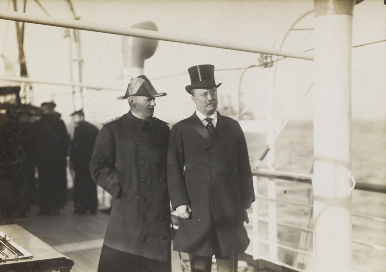 President Roosevelt & Admiraal Evans op de Mayflower door William Herman Rau