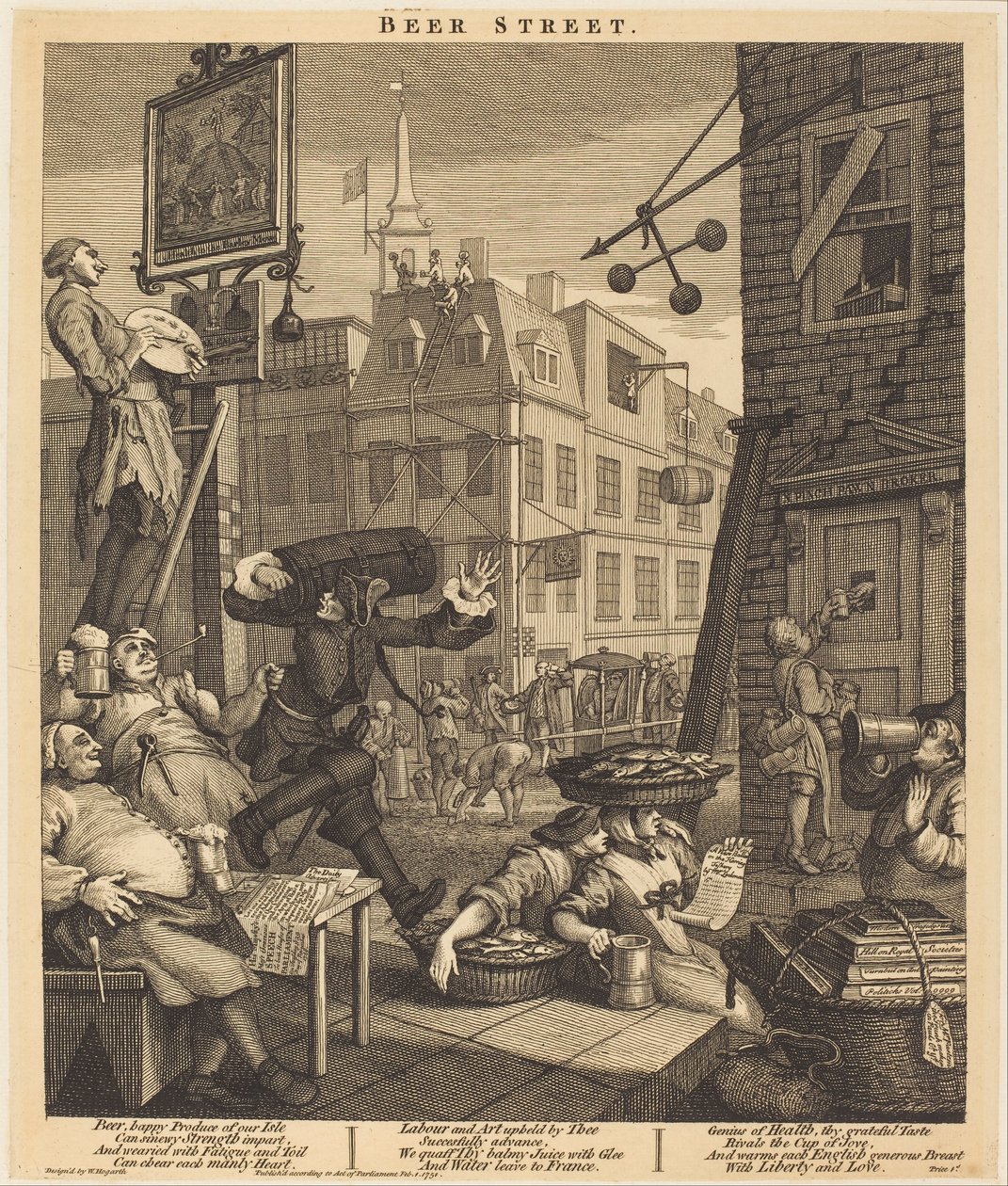 Bierstraat door William Hogarth