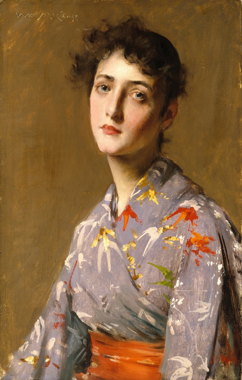 Meisje in een Japans Kostuum door William Merritt Chase