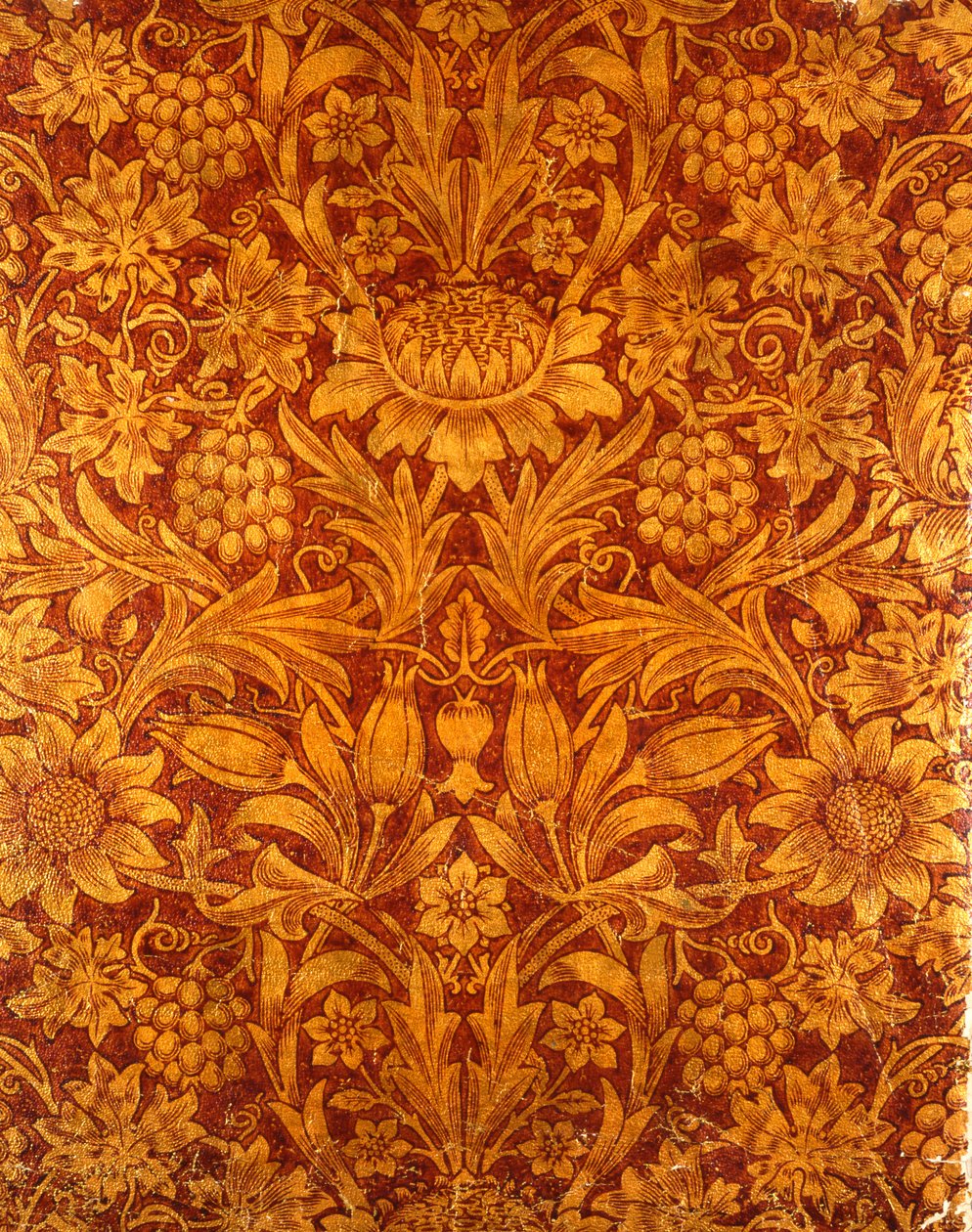 Goud en Rood Zonnebloem Behangontwerp, 1879 door William Morris