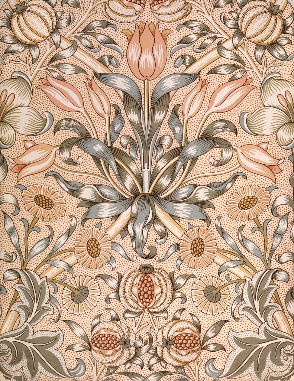 Lelie en granaatappel behangontwerp, 1886 door William Morris