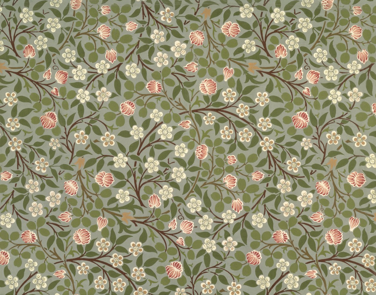 Klein roze en wit bloemenbehang ontwerp door William Morris
