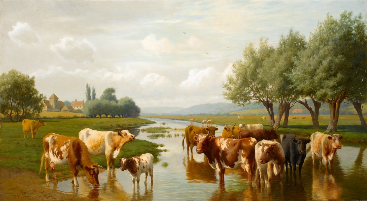 Vee in een waterweide nabij Thanington, Kent, 1901 door William Sidney Cooper