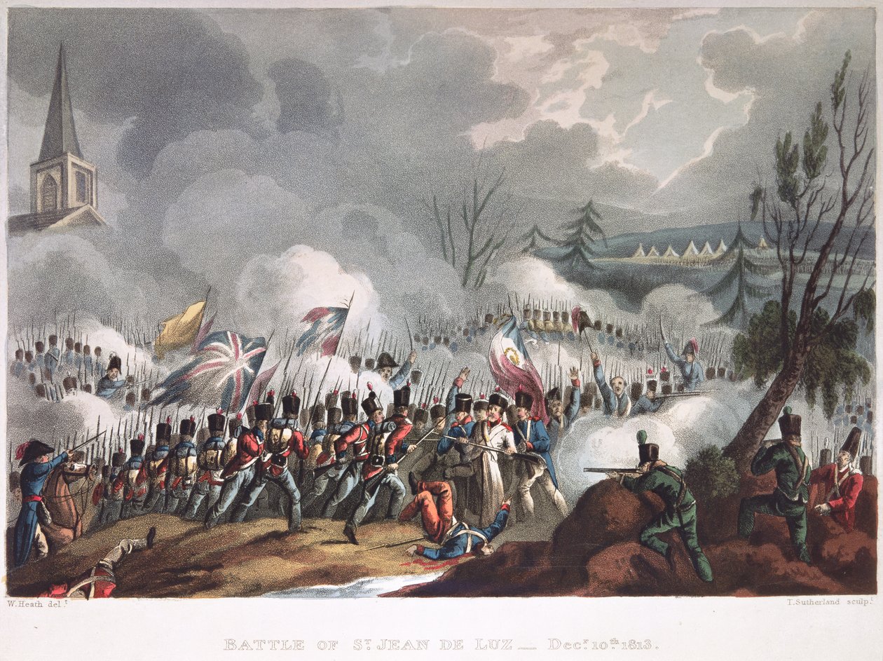Slag bij St. Jean de Luz, 10 december 1813, gegraveerd door Thomas Sutherland door William after Heath