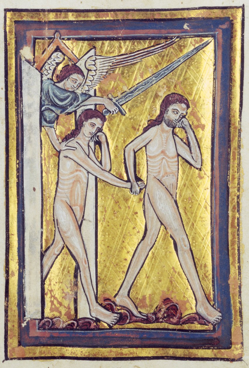 Adam en Eva verdreven uit het paradijs, uit een boek met bijbelafbeeldingen, c.1250 door William de Brailes  
