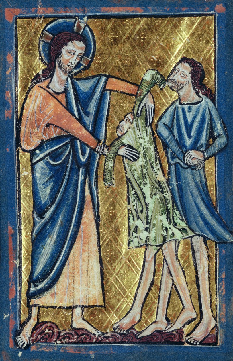 God kleedt Adam en Eva, uit een boek met Bijbelprenten, ca. 1250 door William de Brailes  