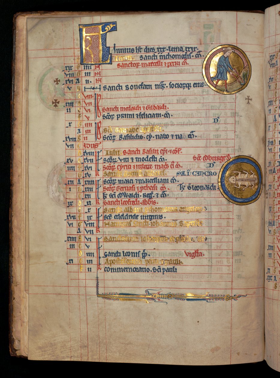 Ms 322 f.3v, Juni, een man die wiedt, illustratie uit de 