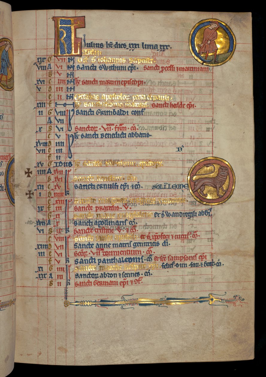 Ms 322 f.4r, juli, een man die maait, illustratie uit de 