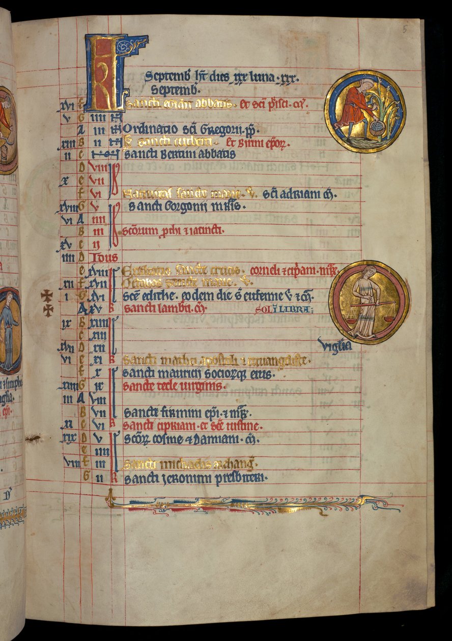 Ms 322 f.5r, September, een man die fruit plukt, illustratie uit de 