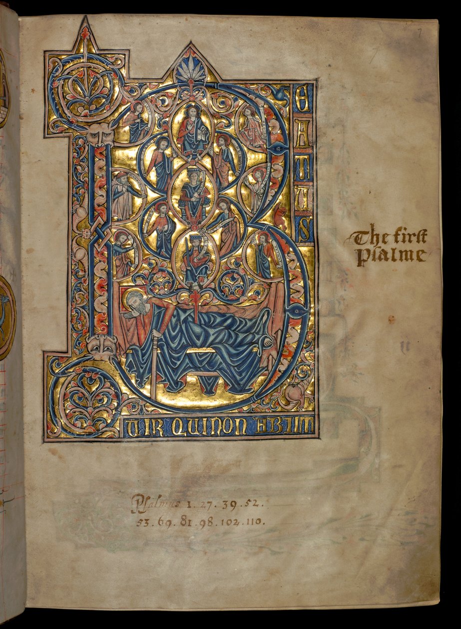 Ms 322 f.7r, Psalm 1, initiaal B, Boom van Jesse, illustratie uit de 