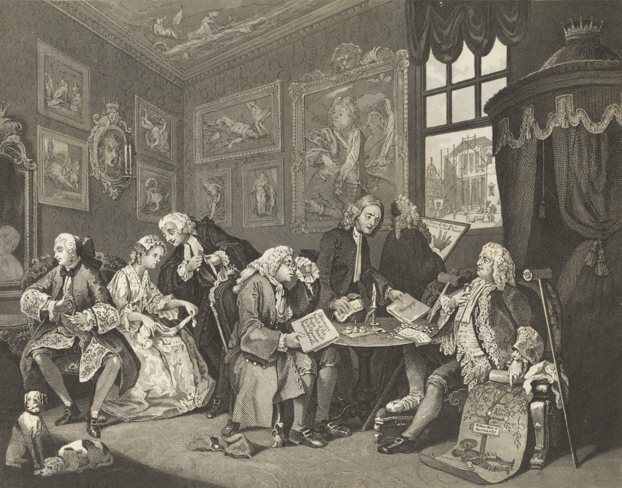 Huwelijk à la mode door William (after) Hogarth
