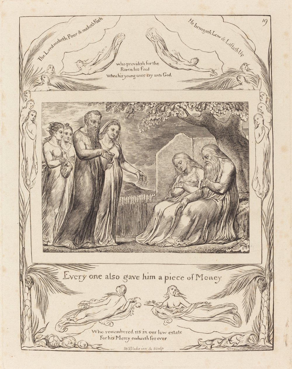 Job Accepteert Liefdadigheid door William Blake