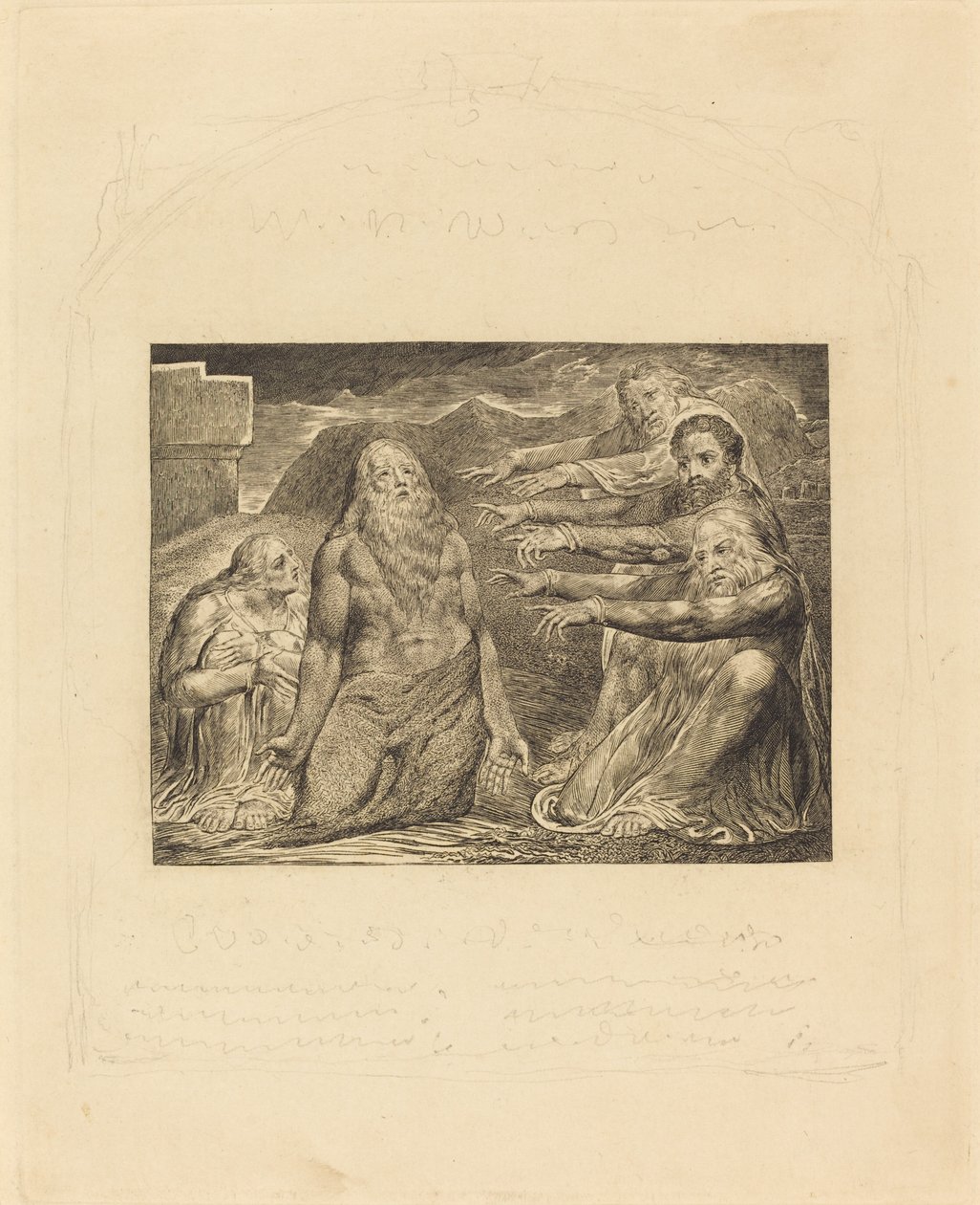 Job berispt door zijn vrienden door William Blake